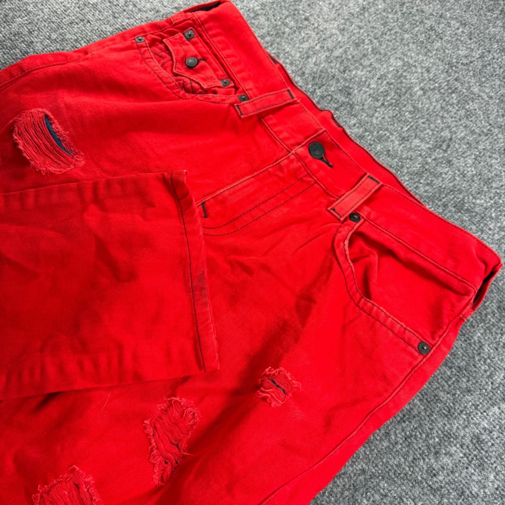 True Religion Straight W Flap Jeans Size 36 Red Distressed Y2K Streetwear Men's